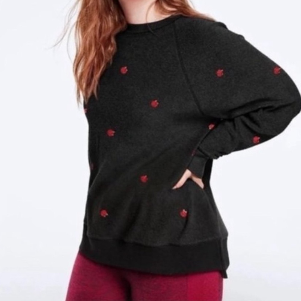 Victoria's Secret PINK Crew EmbroideredRoses dark grey Fleece Sweatshirt XS